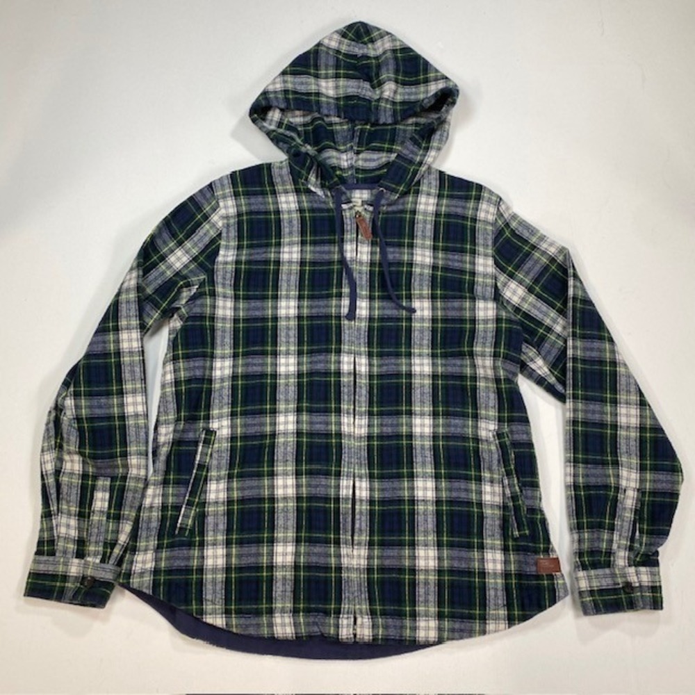 LL Bean Flannel Plaid Hooded Full Zip Relaxed Fit Jacket Medium